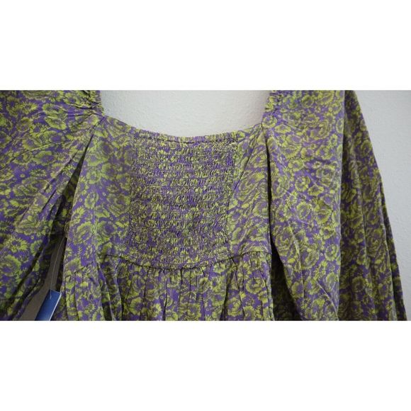 Abound Top Women's Sz S Violet/Yellow Floral Print Square Neck Cropped L/S Top - Picture 6 of 9